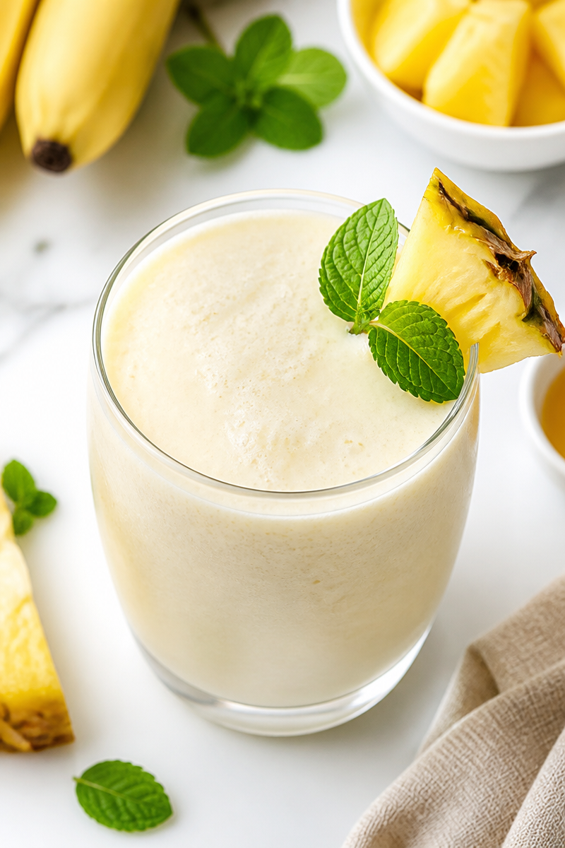 Healthy Creamy Banana And Pineapple Virgin Pina Colada Recipe Healthy Creamy Banana And Pineapple Virgin Pina Colada Recipe