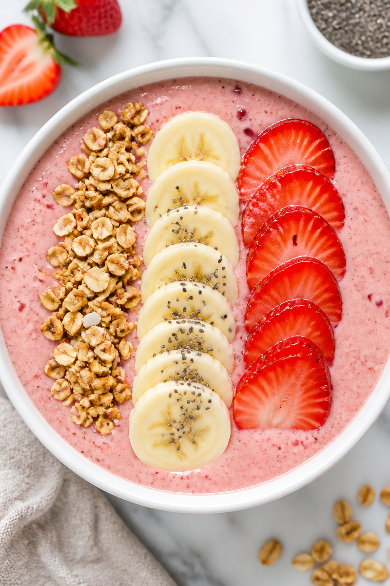 Healthy Strawberry Banana Chia Smoothie Bowl