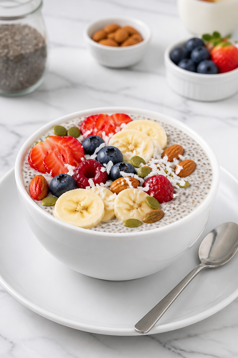 Healthy Vanilla Chia Seed Pudding Bowl