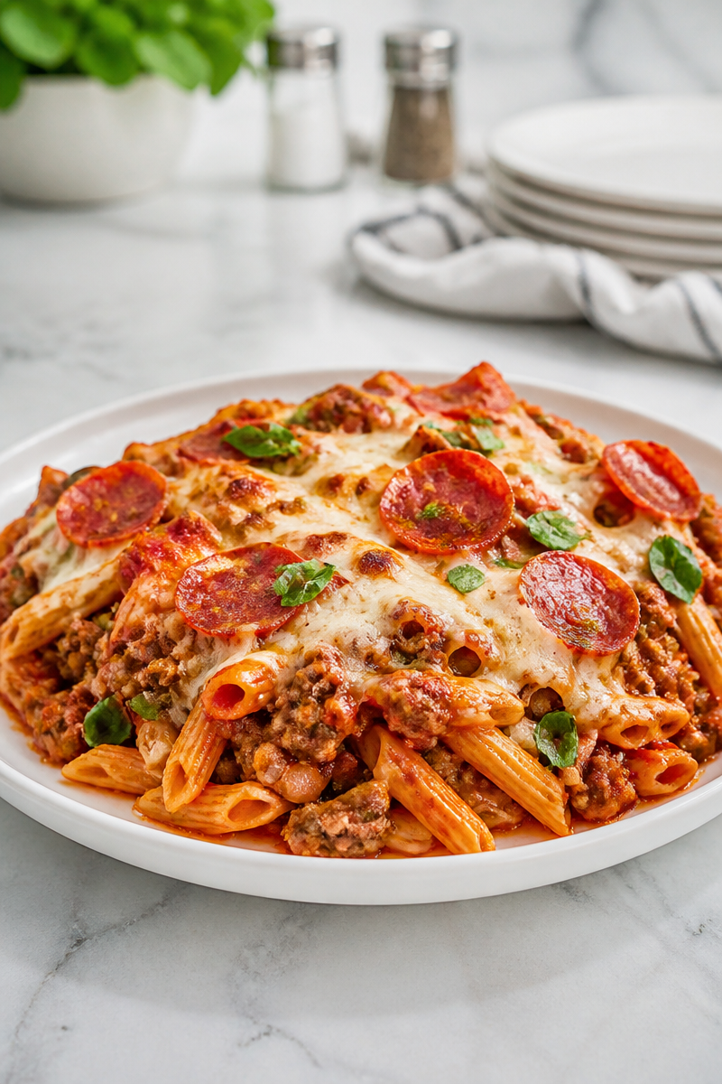 Hearty Meat Lovers Pizza Casserole with Mozzarella Hearty Meat Lovers Pizza Casserole with Mozzarella