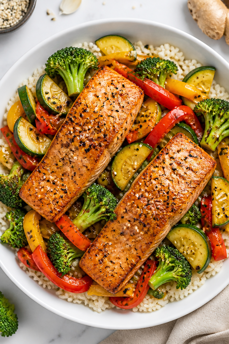 Hibachi Style Salmon and Veggie Skillet Hibachi Style Salmon and Veggie Skillet