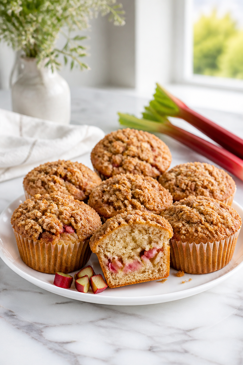 Homemade Rhubarb Muffin with Cinnamon Streusel