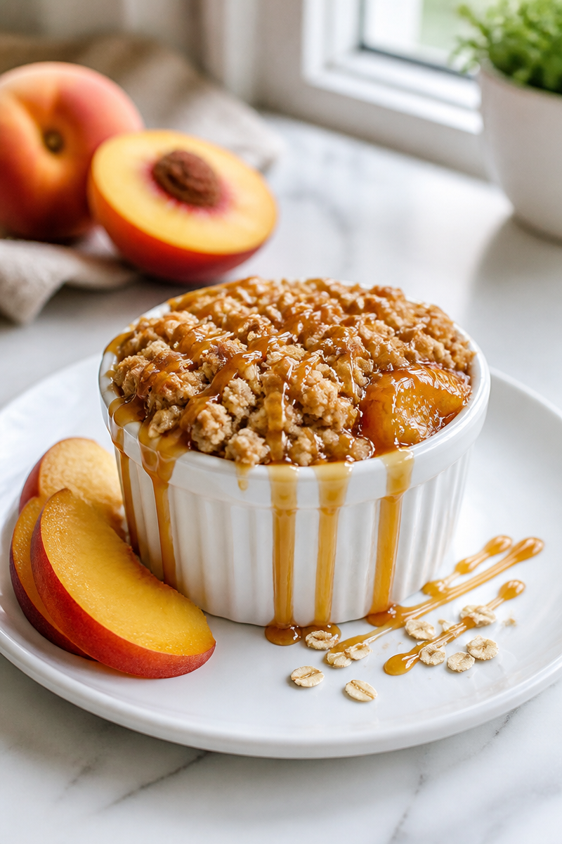 Individual Peach Crumble Cake with Caramel Drizzle Individual Peach Crumble Cake with Caramel Drizzle