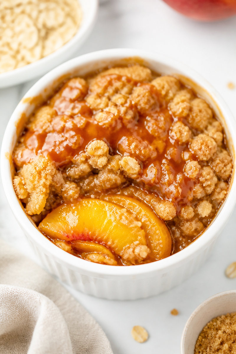 Individual Peach Crumble Cake with Caramel Drizzle Individual Peach Crumble Cake with Caramel Drizzle