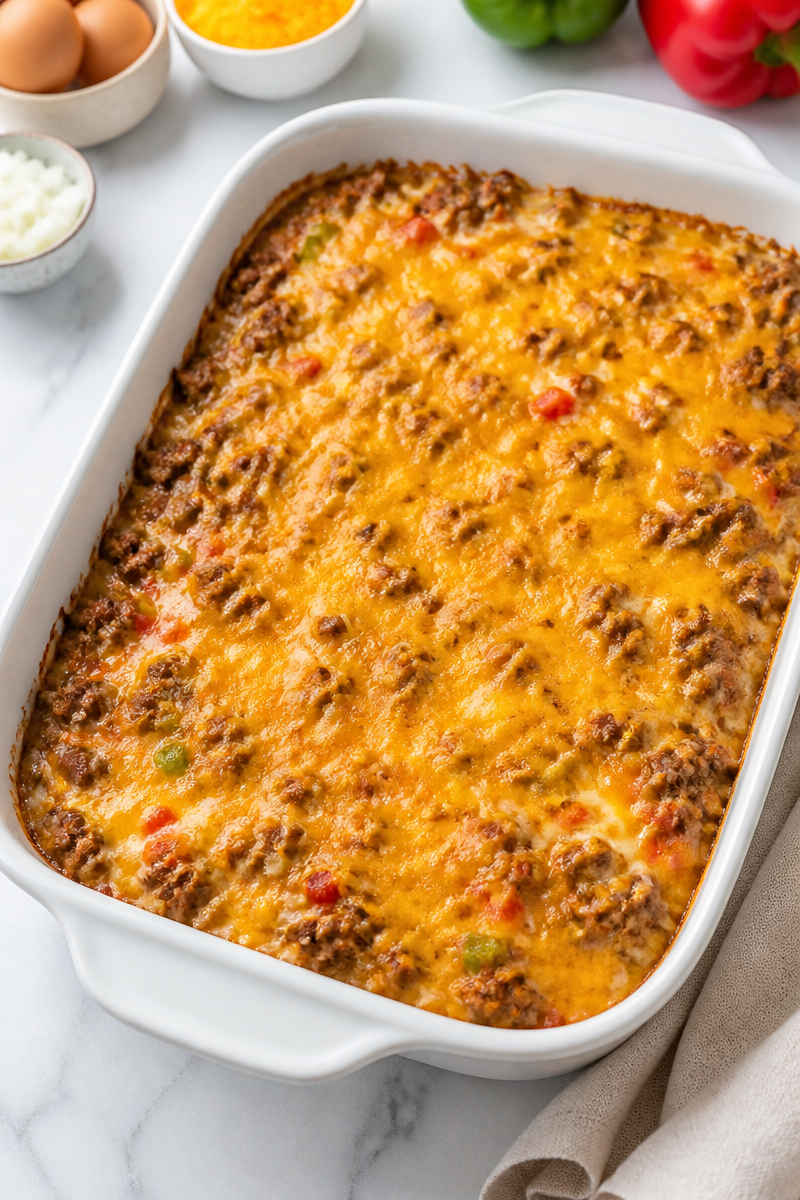 Keto Hamburger Meat Bake with Cheddar Cheese