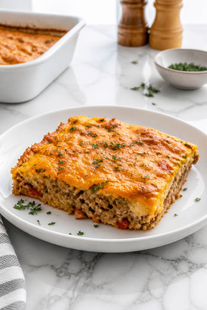 Keto Hamburger Meat Bake with Cheddar Cheese