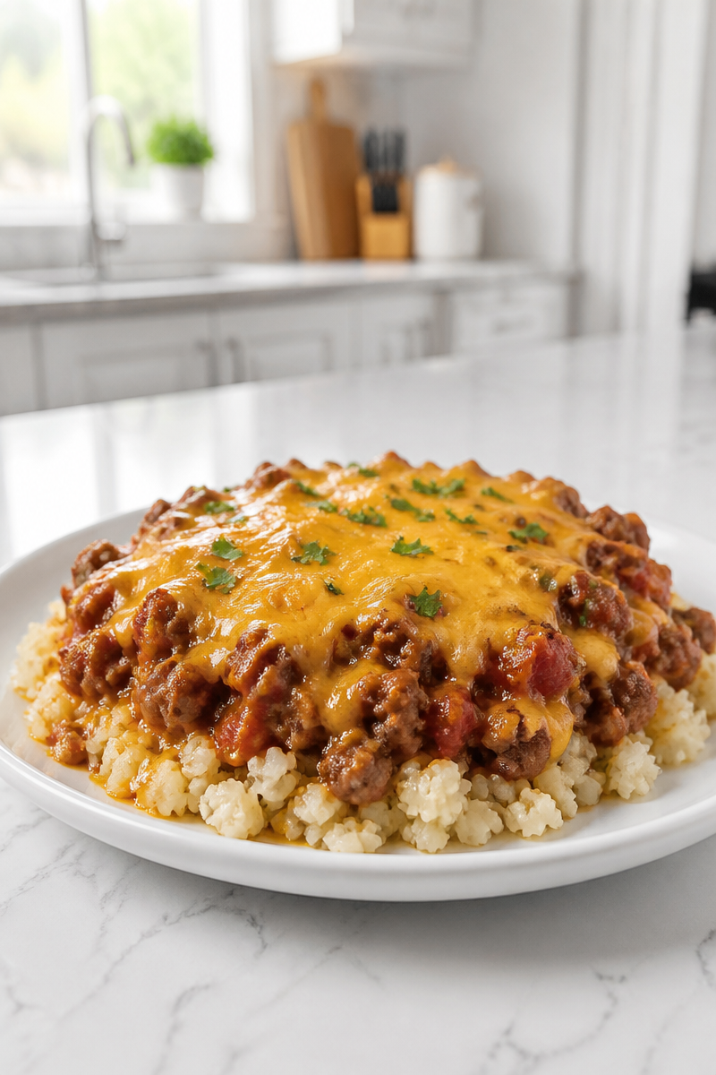 Keto Hamburger Meat Casserole with Cauliflower Rice