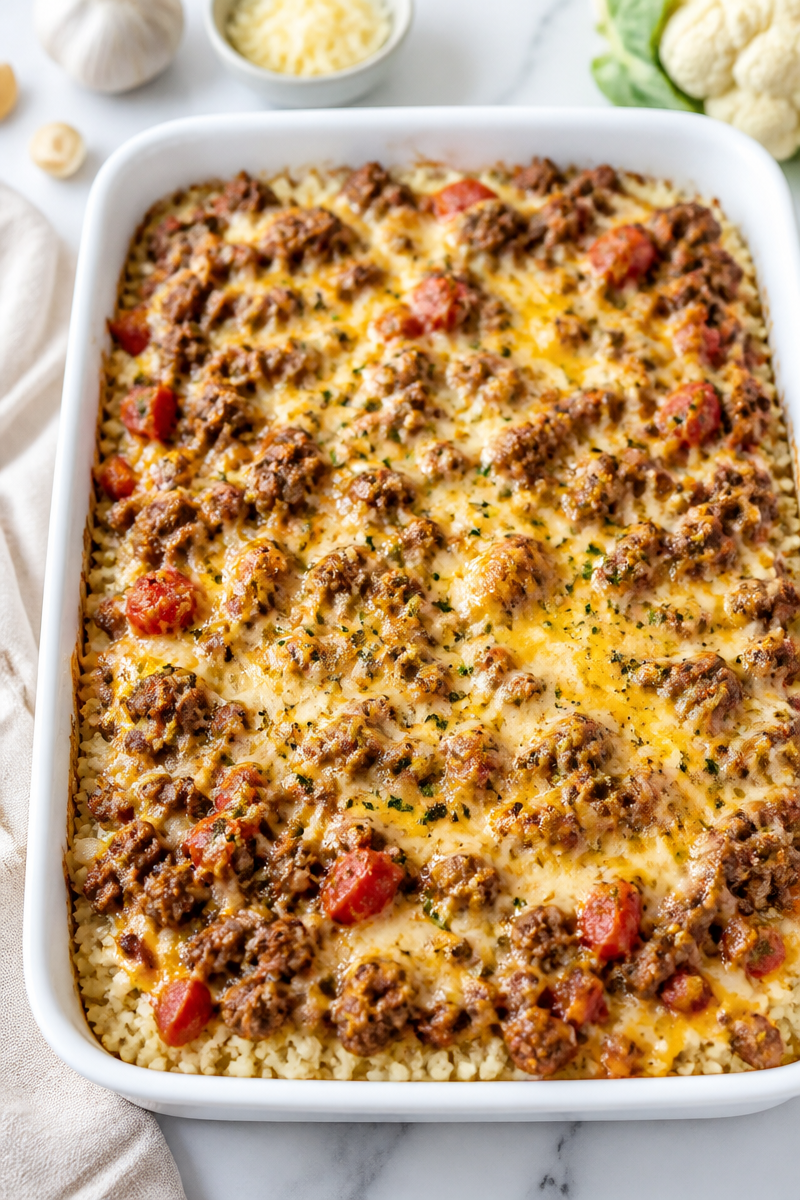 Keto Hamburger Meat Casserole with Cauliflower Rice
