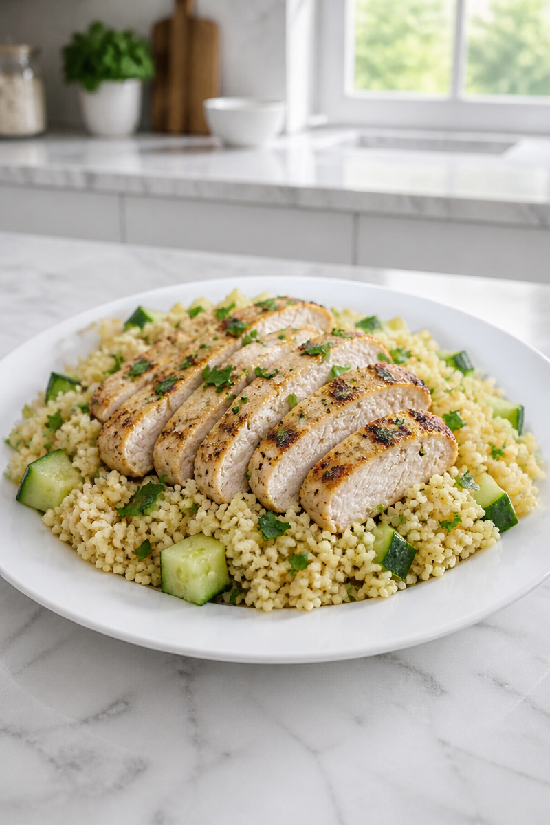 Lemon Herb Chicken Couscous Bowl with Cucumber Lemon Herb Chicken Couscous Bowl with Cucumber