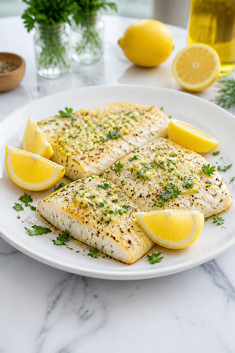 Lemon Pepper Baked Haddock with Herb Butter