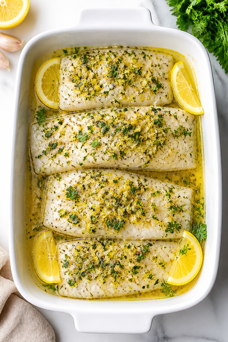 Lemon Pepper Baked Haddock with Herb Butter