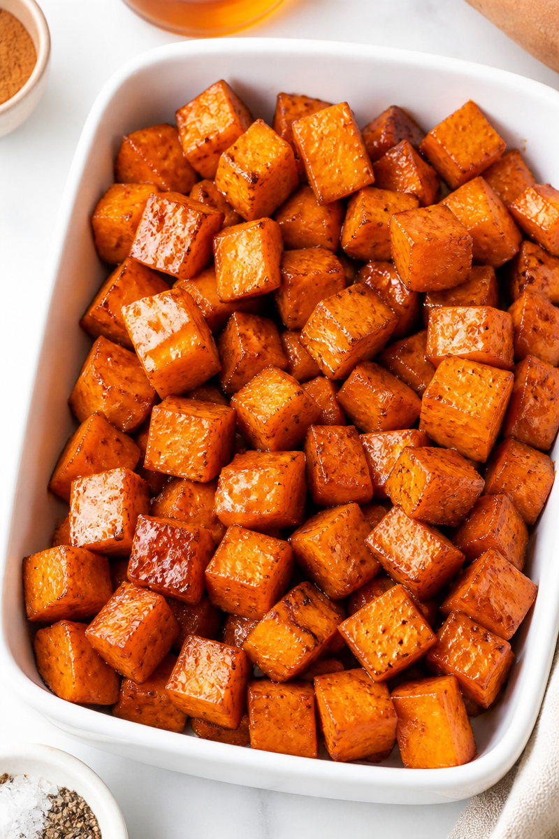 Maple Cinnamon Glazed Oven Roasted Sweet Potato Side Maple Cinnamon Glazed Oven Roasted Sweet Potato Side