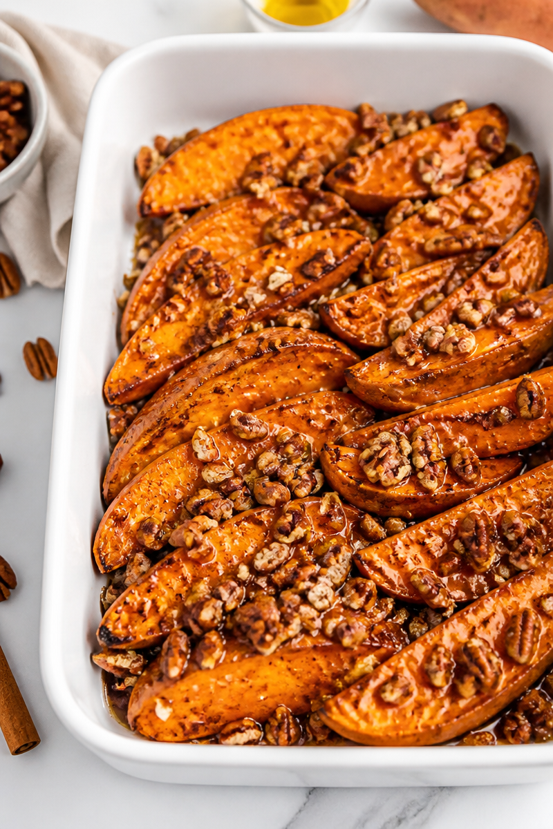 Maple Pecan Crusted Oven Roasted Sweet Potato Side