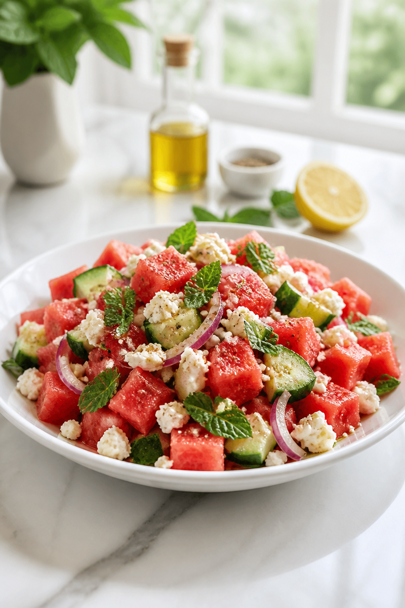 Mediterranean Watermelon and Cucumber Salad Mediterranean Watermelon and Cucumber Salad