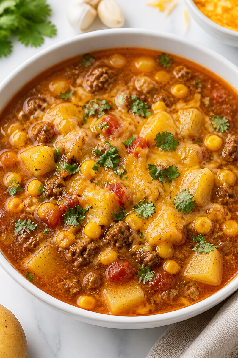 Mexican Ground Beef and Potato Soup with Cheese Mexican Ground Beef and Potato Soup with Cheese
