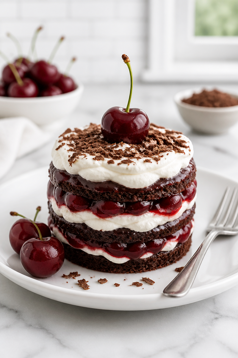 Mini Individual Cherry Layered Black Forest Cake