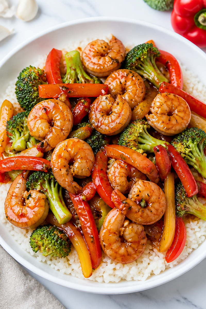 One-Pan Honey Chili Glazed Shrimp Bowl