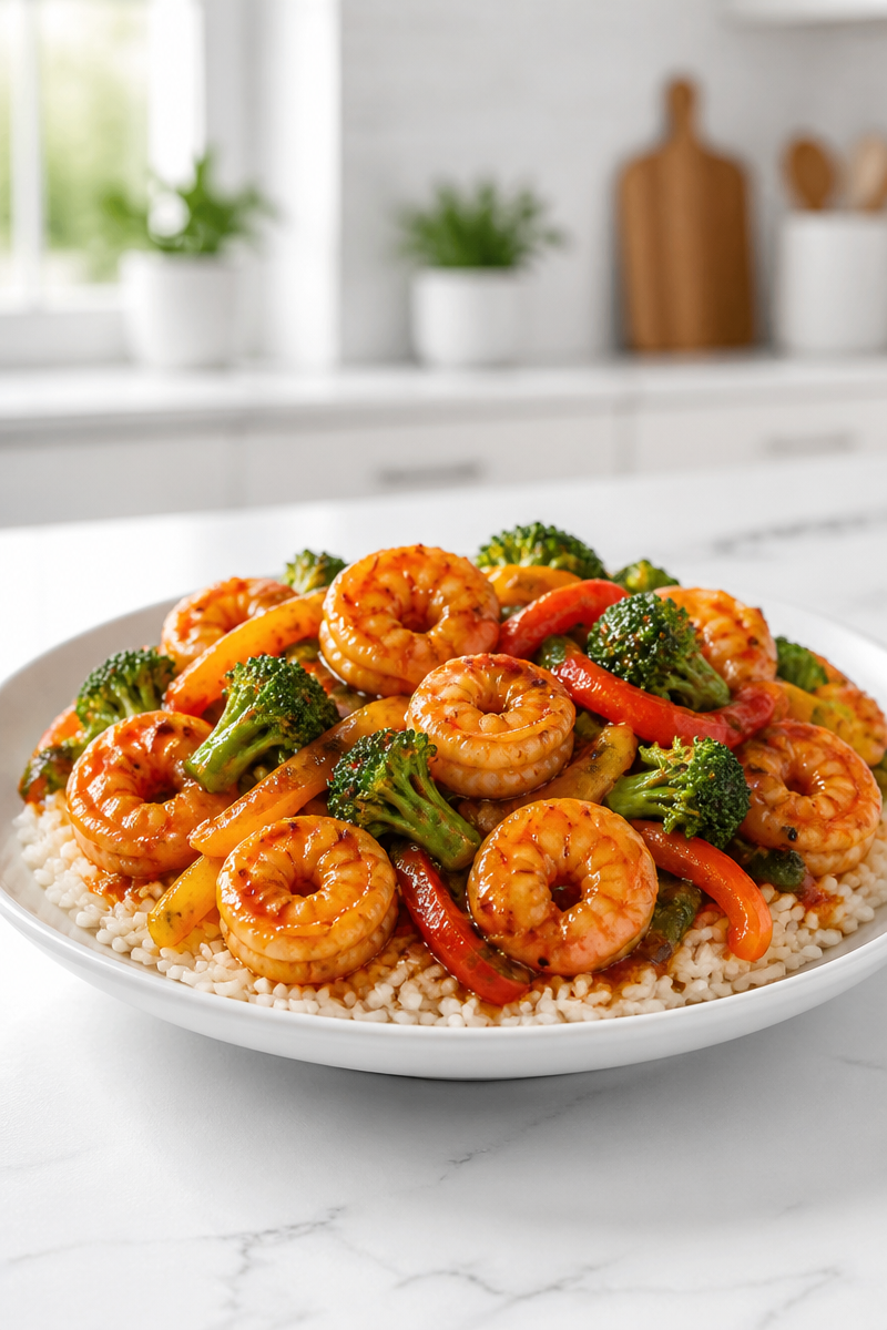 One-Pan Honey Chili Glazed Shrimp Bowl