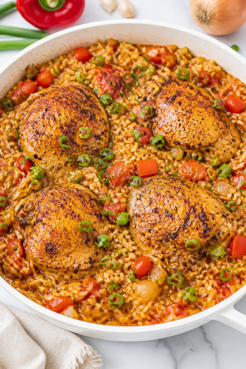 One Pan Spicy Cajun Chicken And Rice Recipe One Pan Spicy Cajun Chicken And Rice Recipe