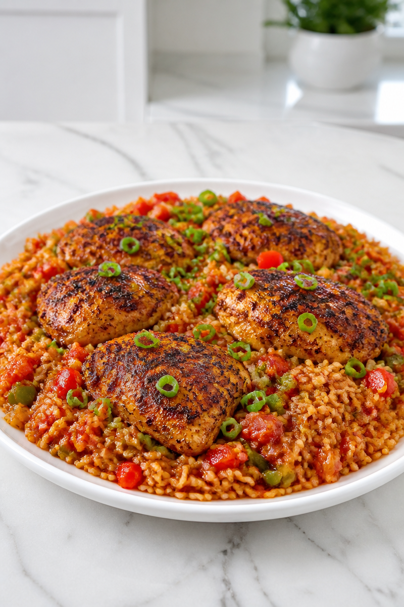 One Pan Spicy Cajun Chicken And Rice Recipe One Pan Spicy Cajun Chicken And Rice Recipe