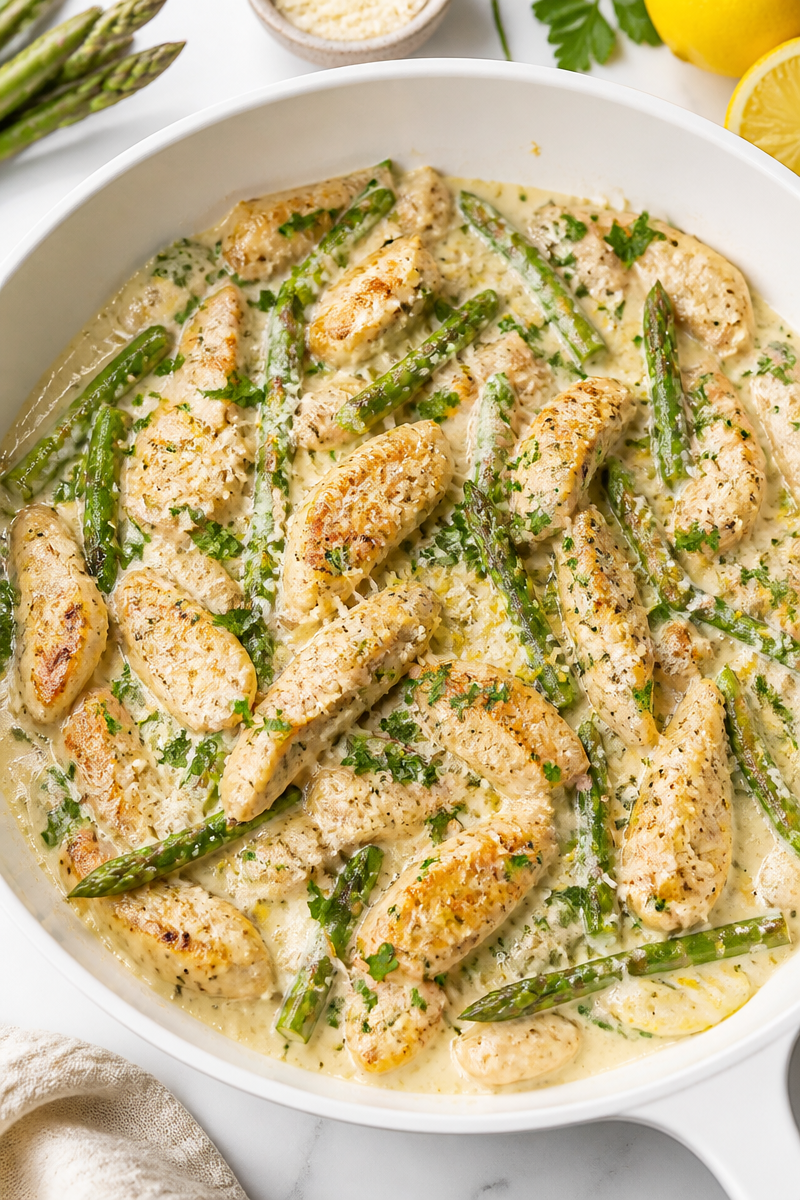 One-Pot Creamy Lemon Chicken Asparagus Skillet One-Pot Creamy Lemon Chicken Asparagus Skillet