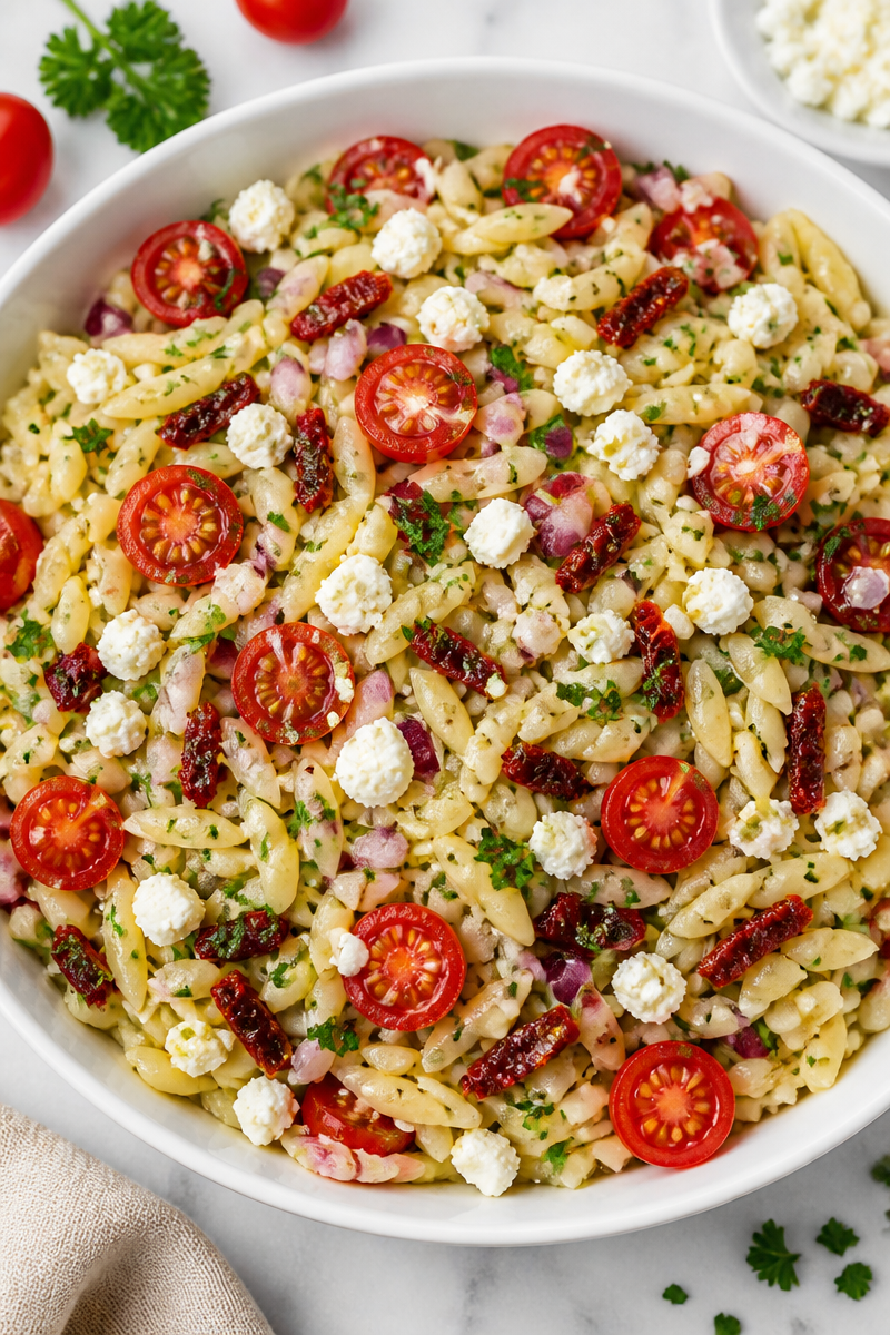 Orzo Pasta Salad with Feta and Sun-Dried Tomatoes