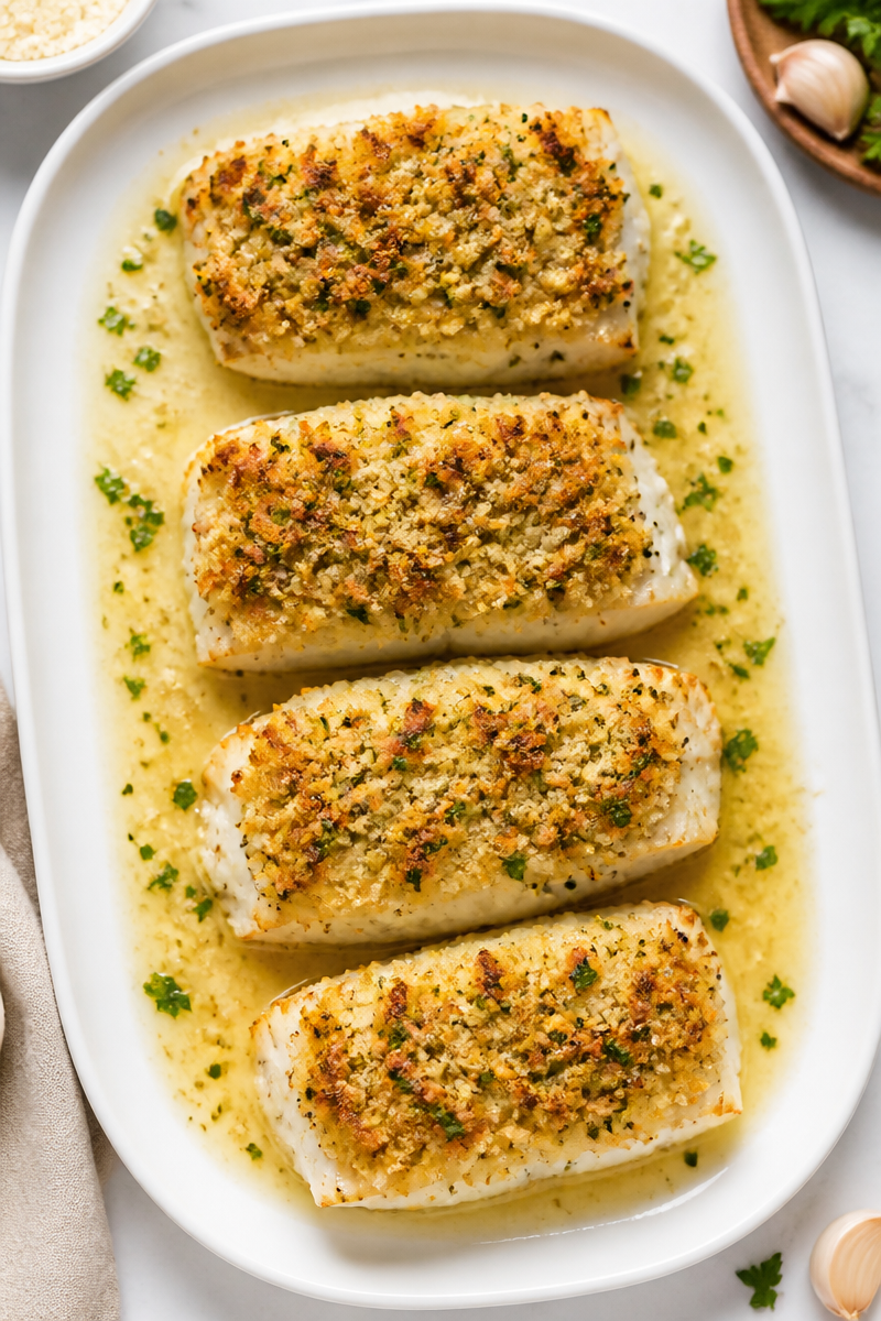 Parmesan Crusted Cod Fillet with Garlic Butter Parmesan Crusted Cod Fillet with Garlic Butter