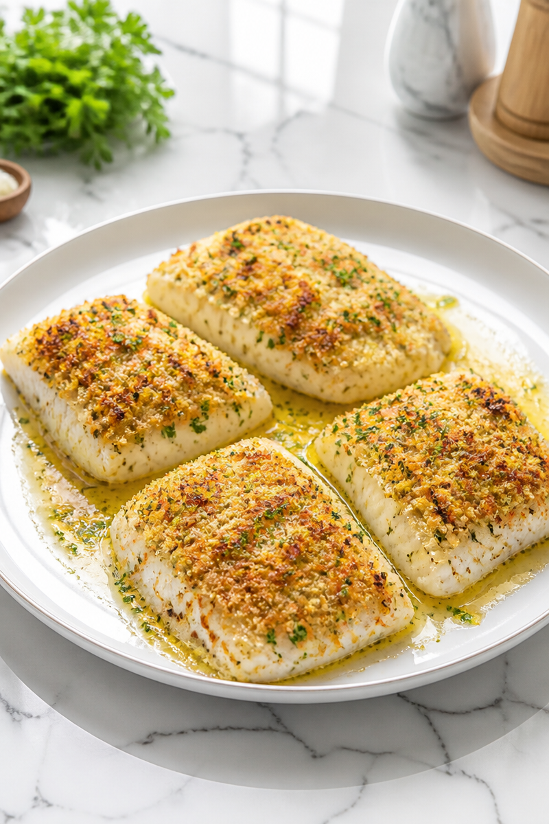 Parmesan Crusted Cod Fillet with Garlic Butter Parmesan Crusted Cod Fillet with Garlic Butter