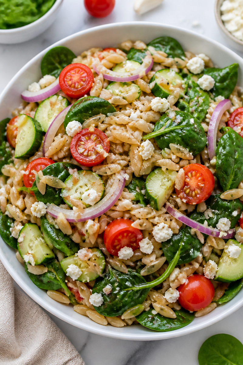 Quick 20-Minute Balsamic Orzo Salad with Spinach and Feta Quick 20-Minute Balsamic Orzo Salad with Spinach and Feta