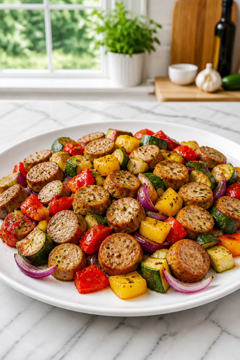 Quick Sheet Pan Chicken Sausage and Vegetable