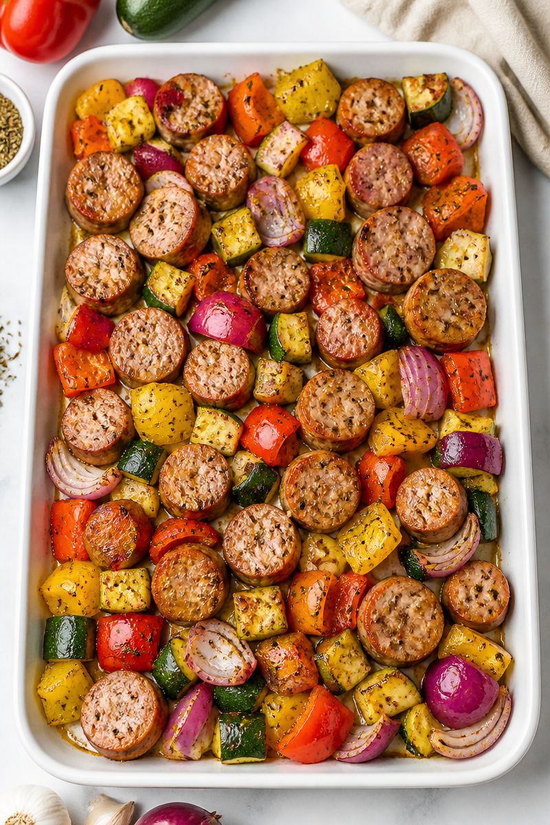 Quick Sheet Pan Chicken Sausage and Vegetable