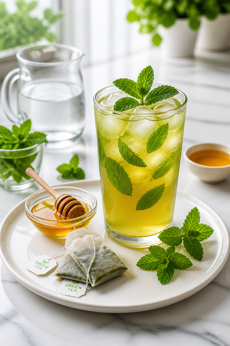 Refreshing Iced Green Tea with Honey and Mint