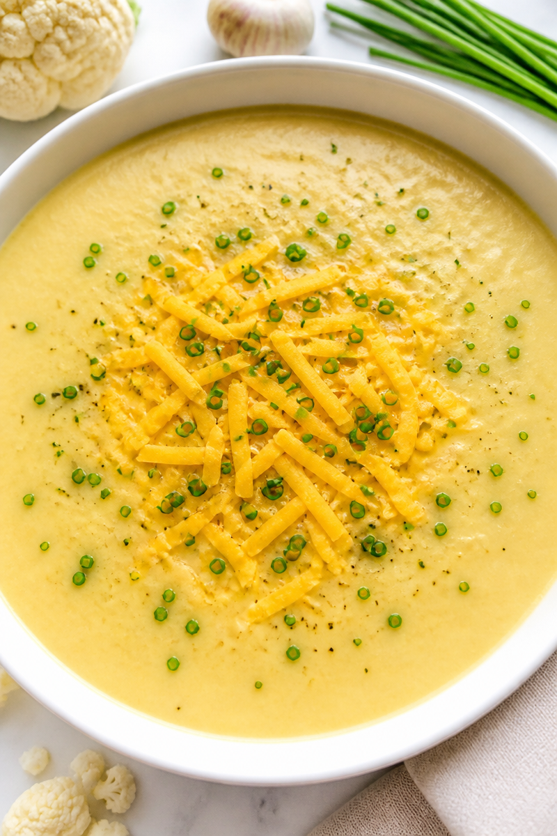 Rich Cauliflower Cheese Soup with Cheddar and Chives