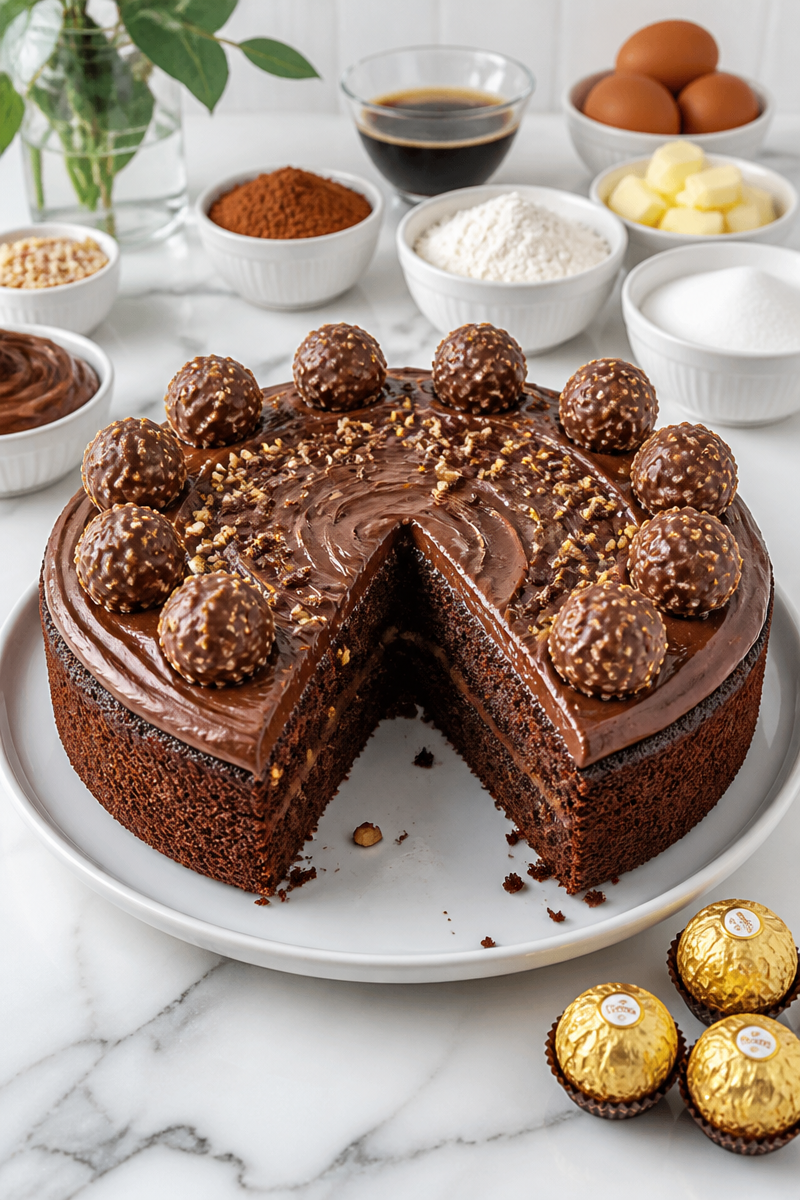Rich Espresso And Hazelnut Ferrero Rocher Cake