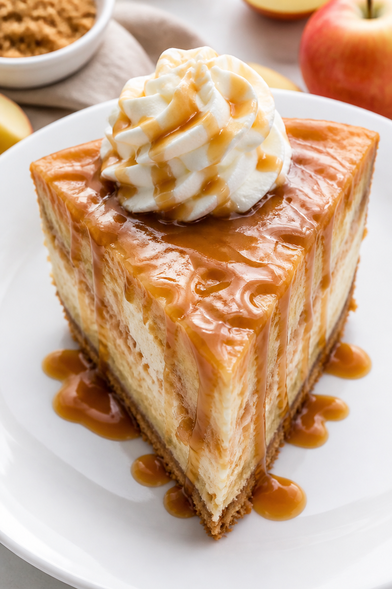 Rich Salted Caramel Apple Cheesecake Slice