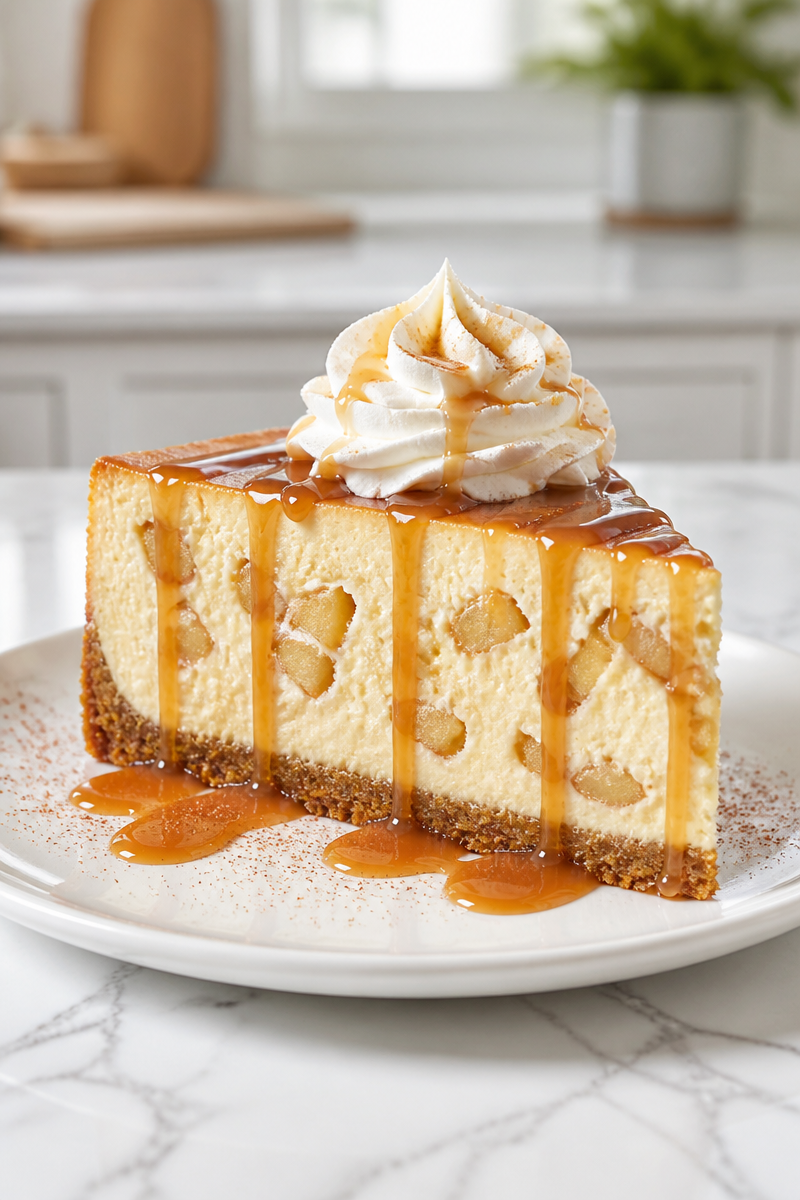 Rich Salted Caramel Apple Cheesecake Slice