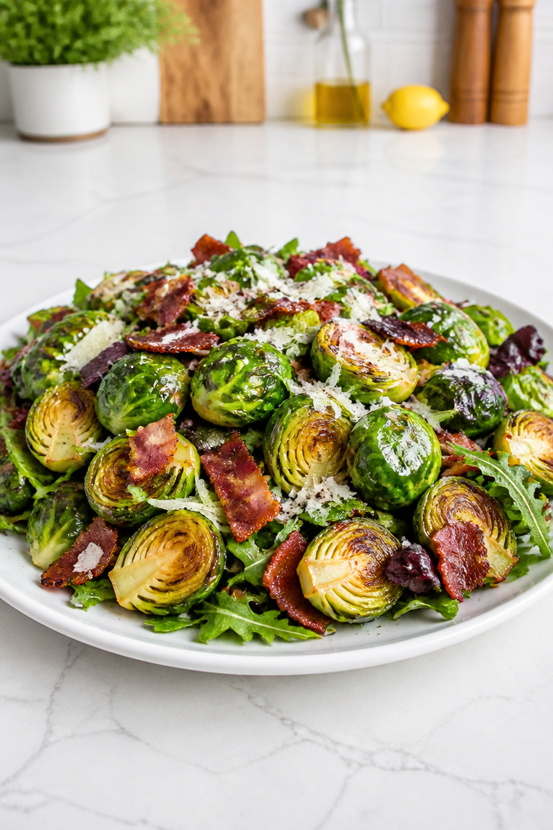 Roasted Brussels Sprout And Turkey Bacon Salad