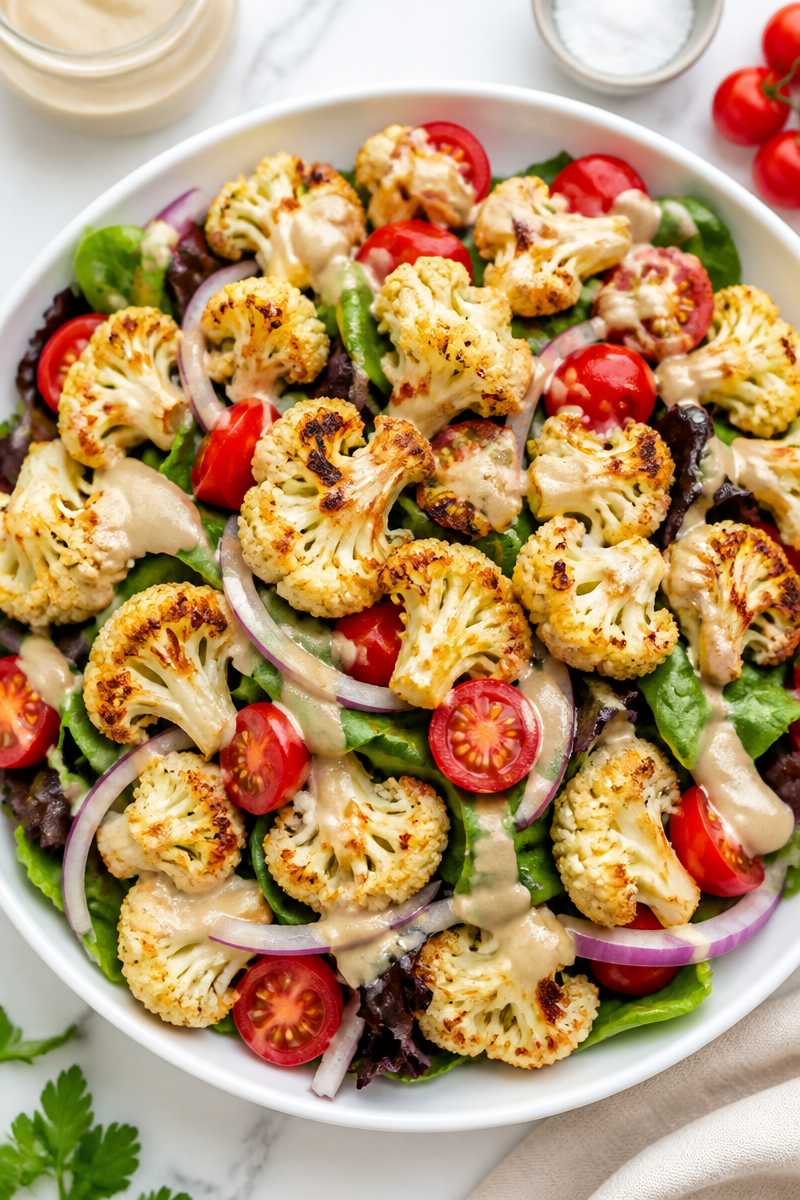 Roasted Cauliflower Salad with Tahini Dressing