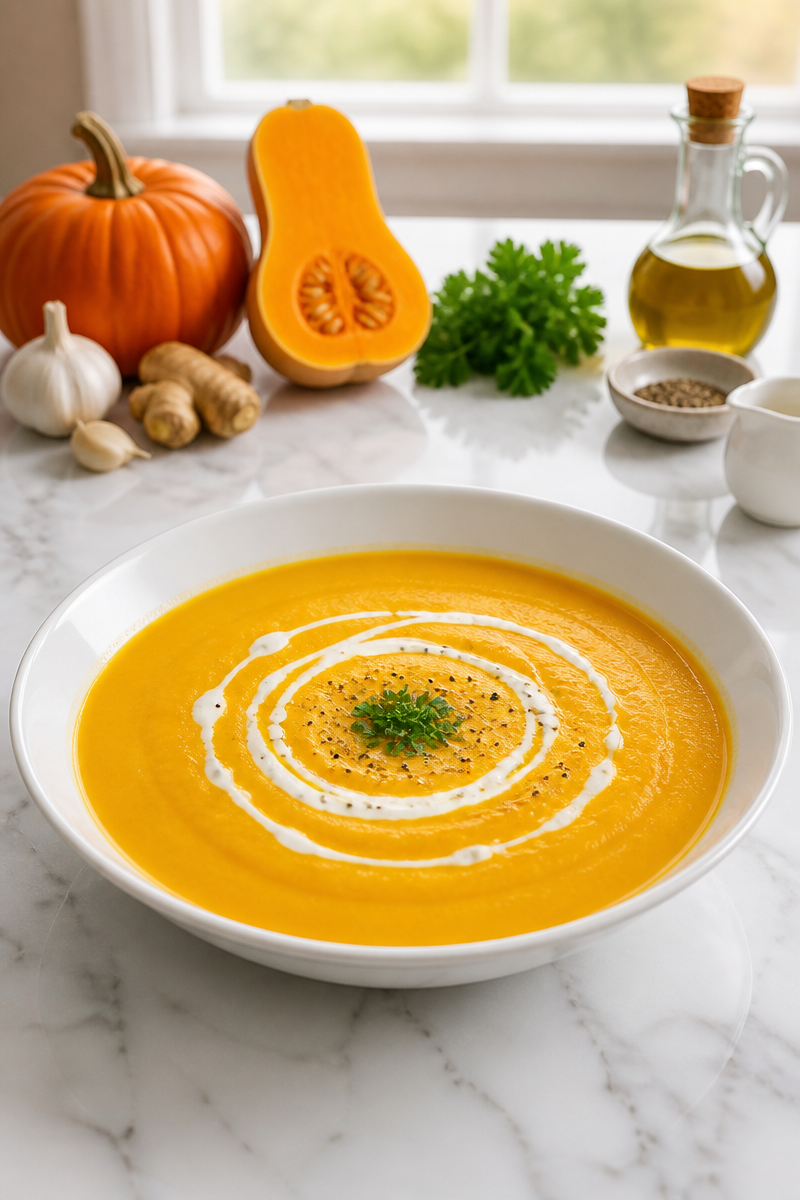 Roasted Pumpkin and Butternut Squash Soup with Ginger Roasted Pumpkin and Butternut Squash Soup with Ginger