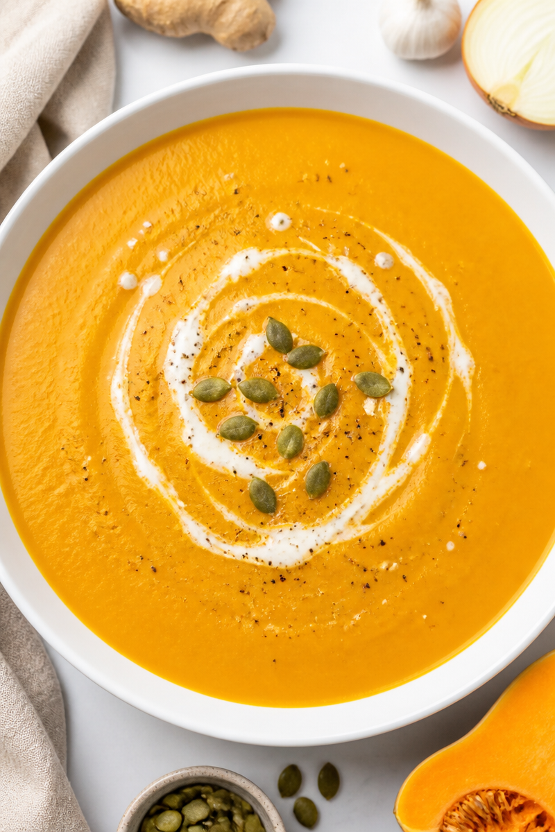 Roasted Pumpkin and Butternut Squash Soup with Ginger Roasted Pumpkin and Butternut Squash Soup with Ginger