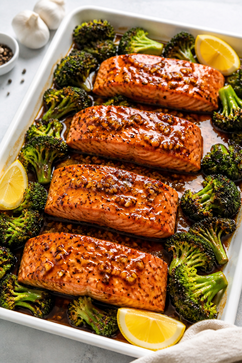 Sheet Pan Honey Garlic Salmon and Broccoli