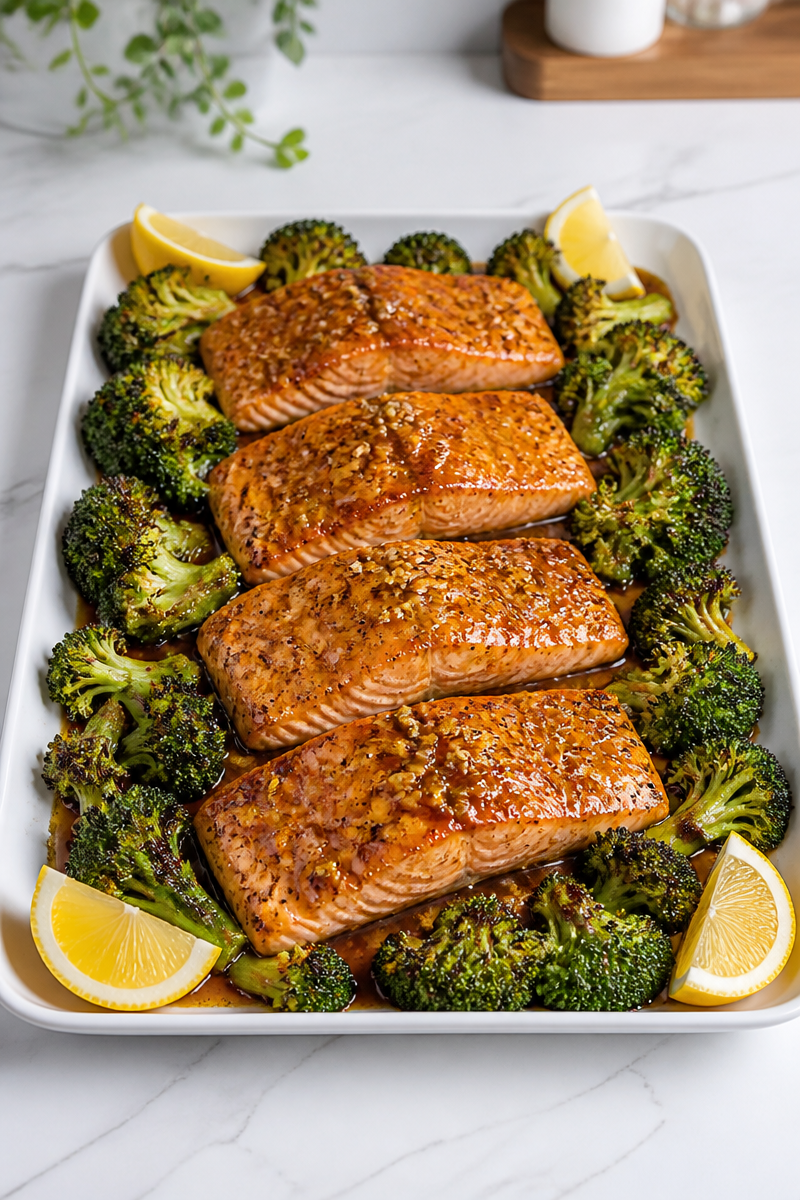Sheet Pan Honey Garlic Salmon and Broccoli