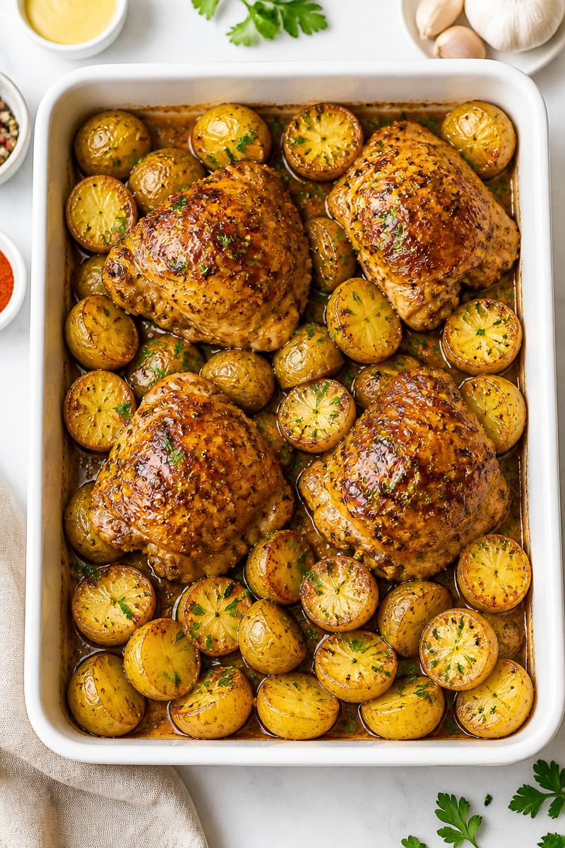 Sheet Pan Honey Mustard Chicken And Potato Dinner Sheet Pan Honey Mustard Chicken And Potato Dinner