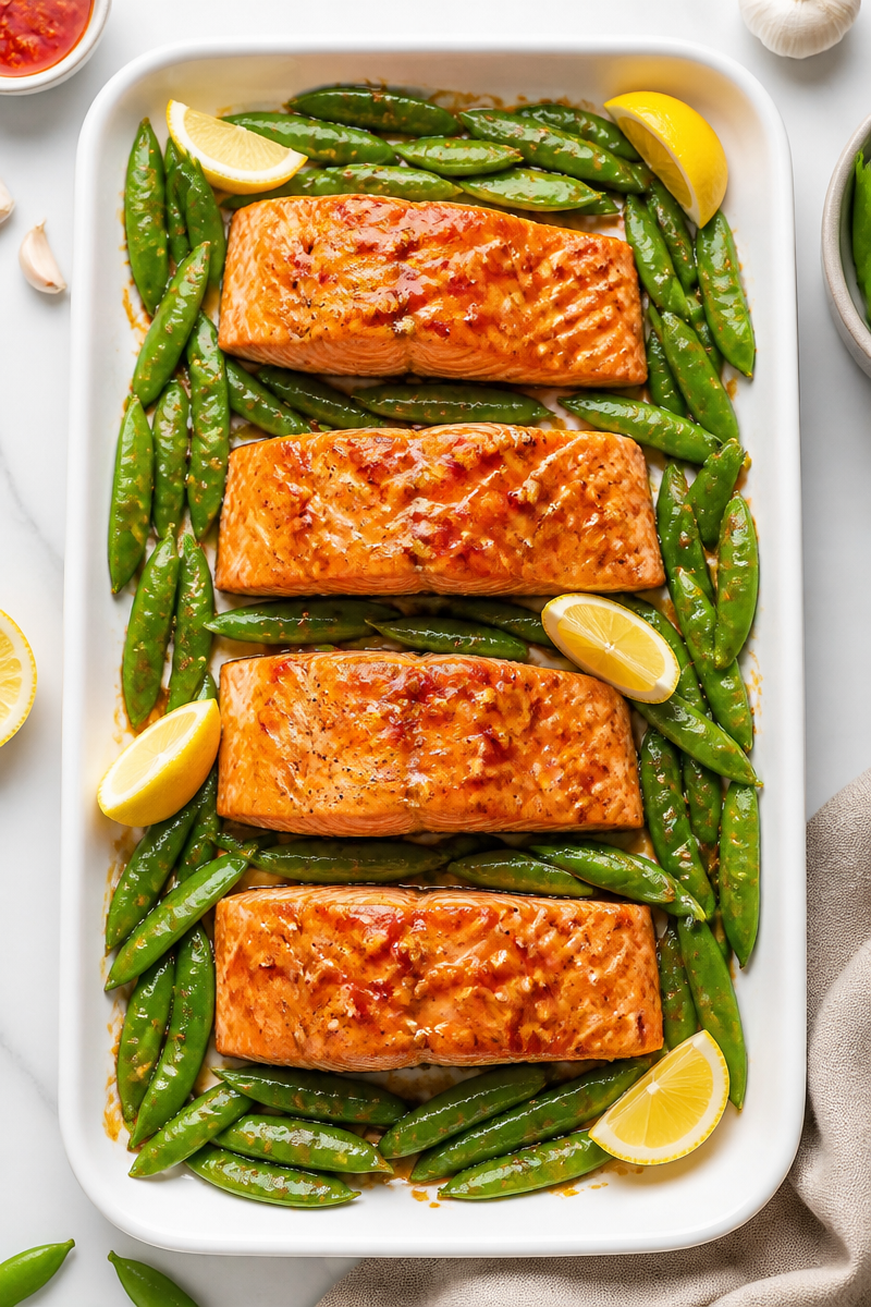 Sheet Pan Sweet Chili Salmon Snap Pea