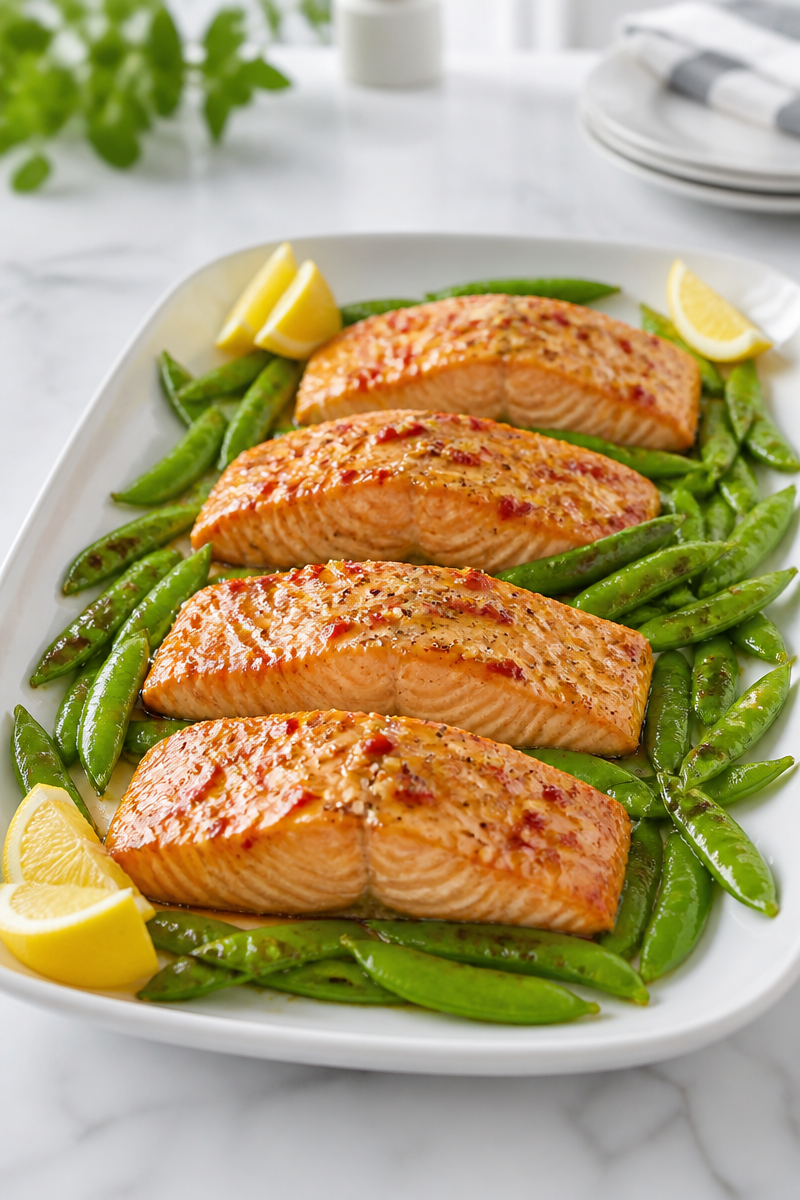 Sheet Pan Sweet Chili Salmon Snap Pea