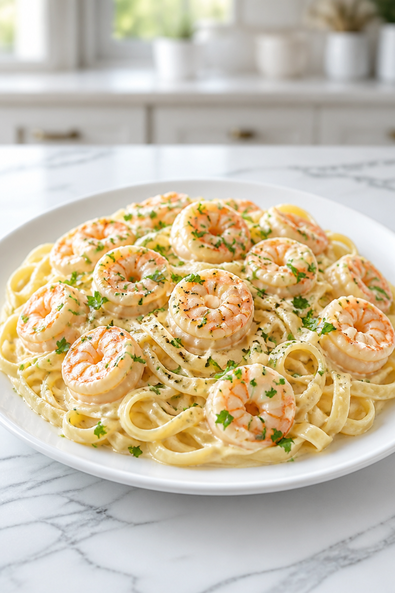 Shrimp Fettuccine Alfredo with Roasted Garlic Shrimp Fettuccine Alfredo with Roasted Garlic