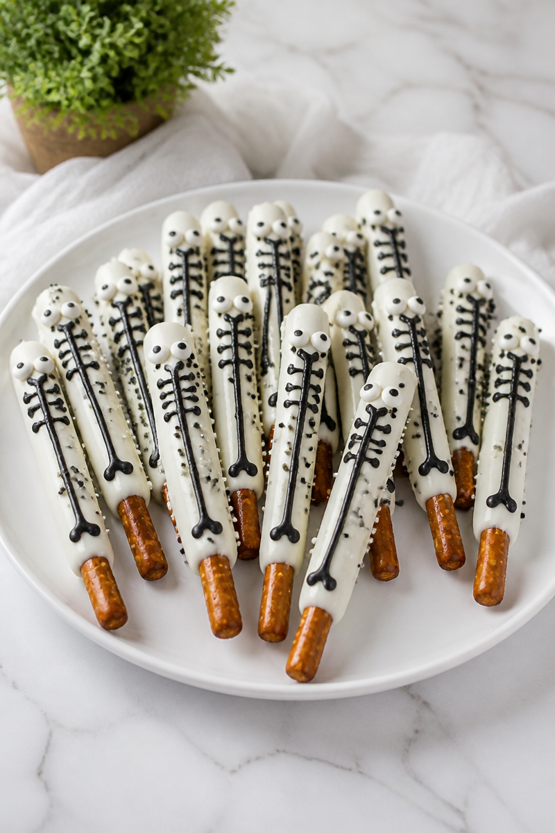 Skeleton Bone White Chocolate Dipped Pretzel Snack Skeleton Bone White Chocolate Dipped Pretzel Snack
