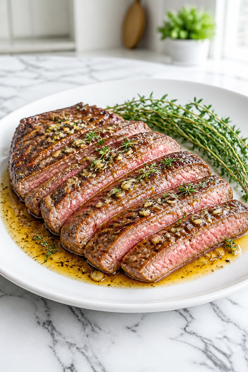 Skillet Seared Garlic Butter Flank Steak Recipe Skillet Seared Garlic Butter Flank Steak Recipe