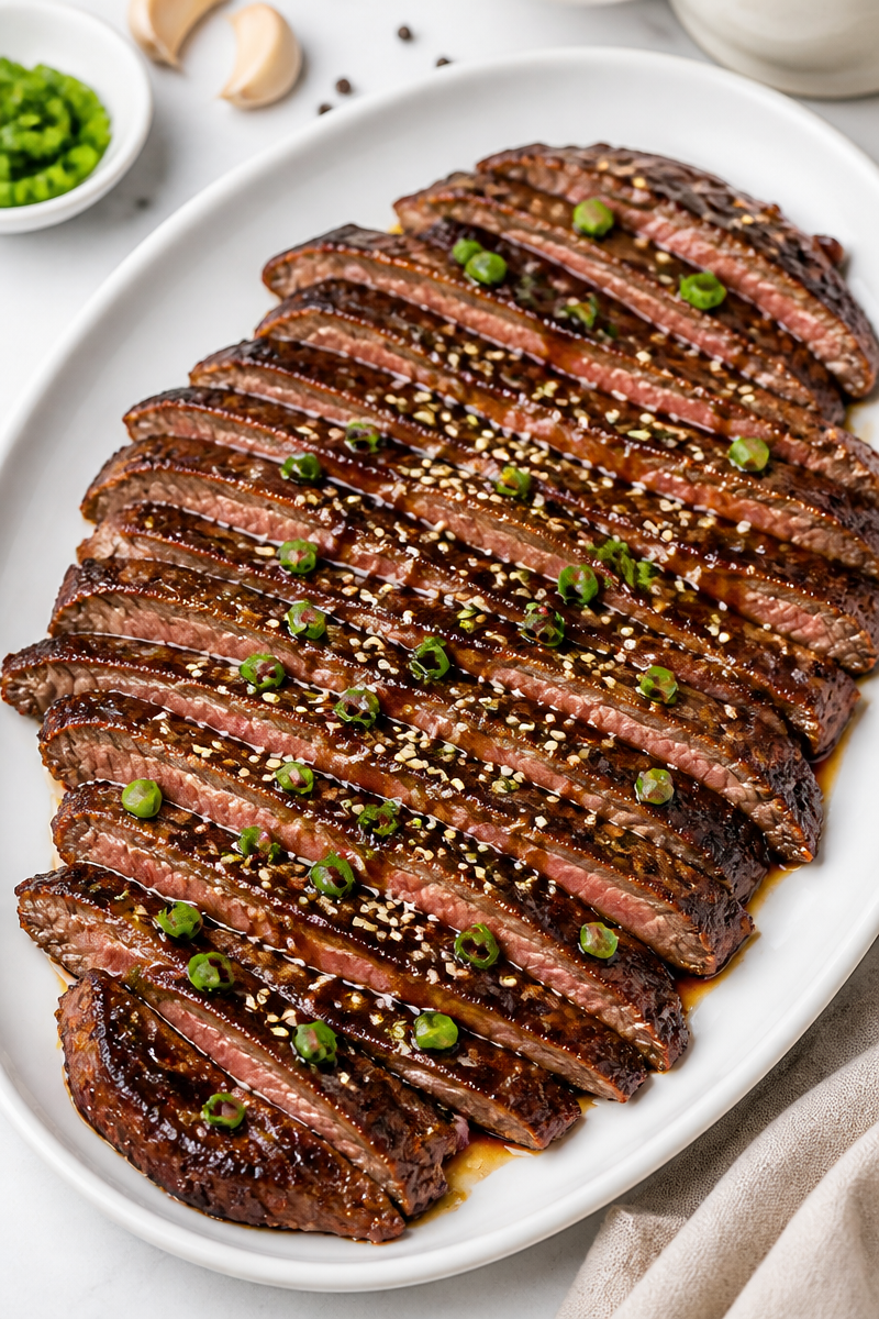 Skillet Seared Honey Soy Flank Steak Recipe
