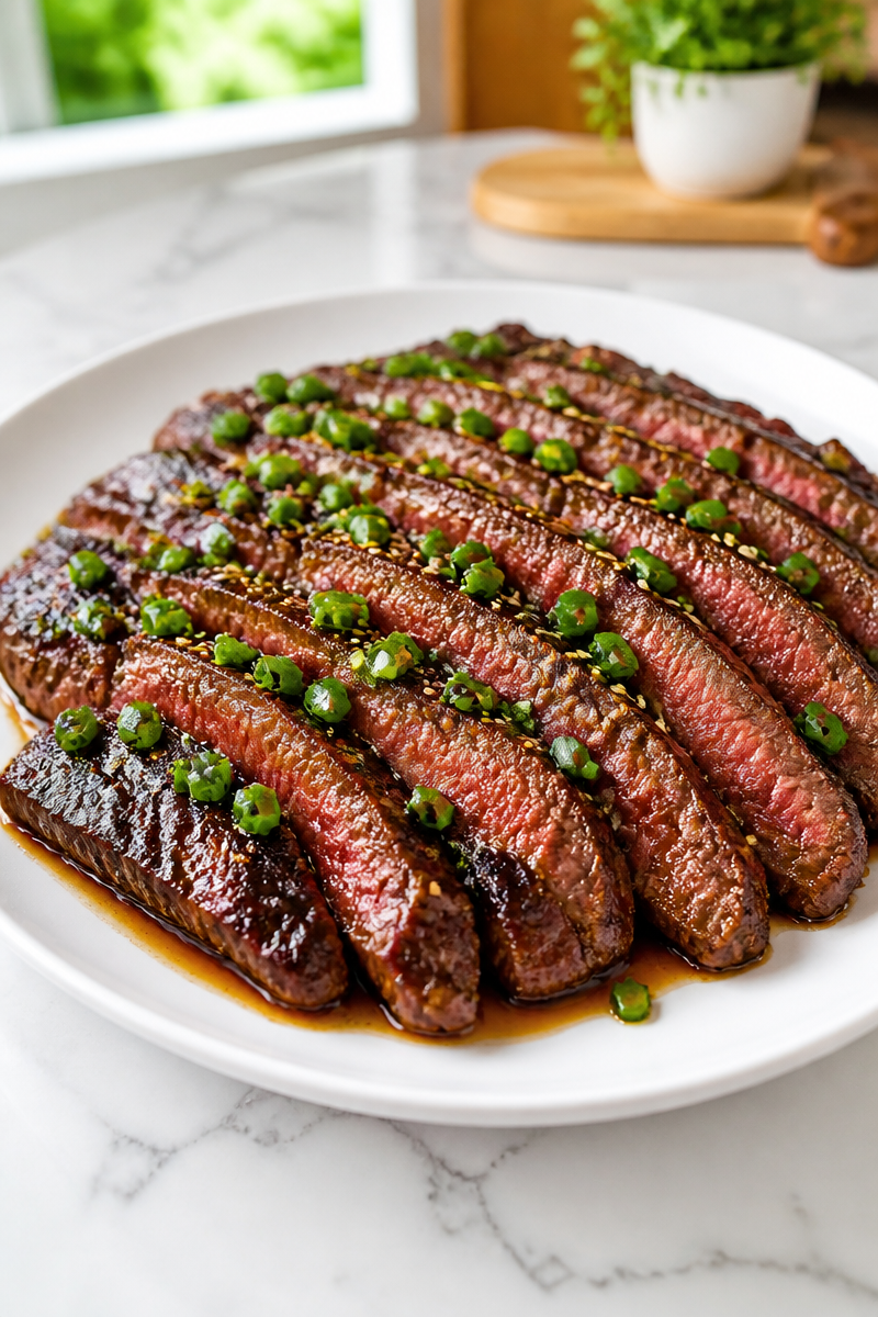 Skillet Seared Honey Soy Flank Steak Recipe